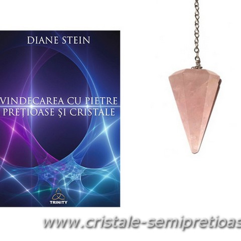 Pachet Carte cristale + pendul cuart roz
